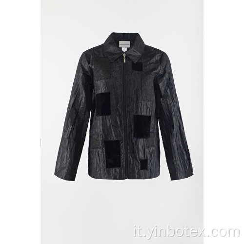 Cappotto rattoppato casual nero in giacca antirughe